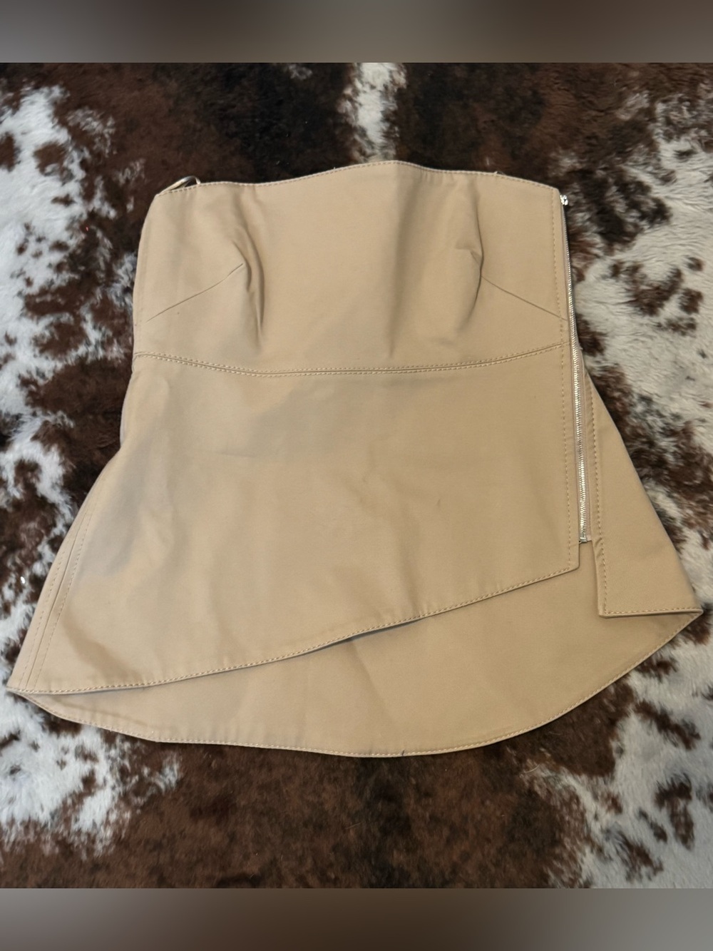 Zara XS Strapless Asymmetrical Beige Top -NWT